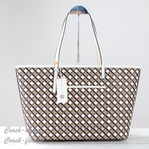 NWT Tory Burch Geo Logo Top Zip Allover Large Tote in Ivory Neutral - Picture 4 of 12